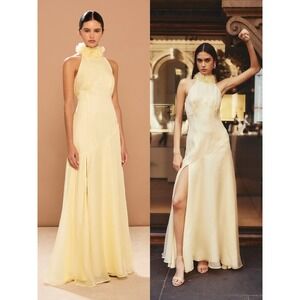 NWT Sonya Moda Noelle Silk Organza Halter Gown‎ in Yellow $580 - Size XL